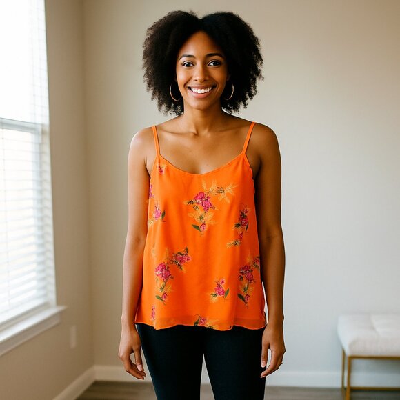 torrid Tops - Torrid Halter Top Women 2‎ Orange Floral Layered Adjustable Strap Babydoll Artsy